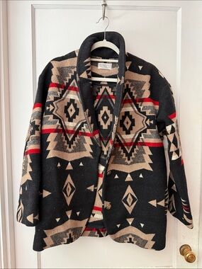 Vintage Pendleton Black Tan and Red Southwestern Wool Jacket Coat